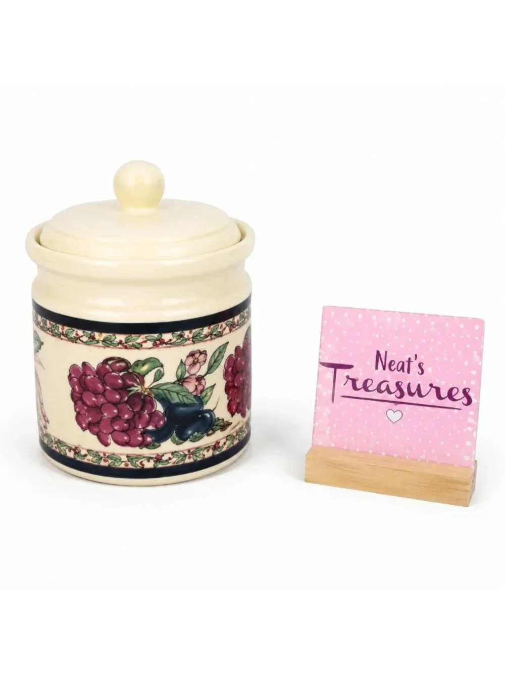 Preferred Stock PAISLEY GARDEN Floral Sprays Green Band Stoneware Flour Canister